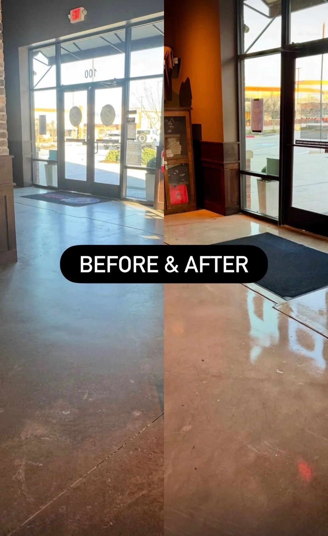 Before and after commercial storefront entrance cleaning in DFW
